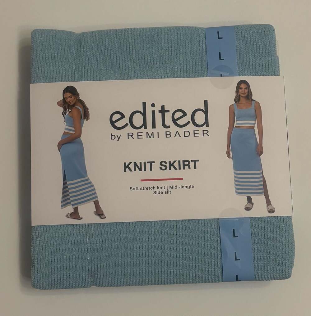 Edited by Remi Bader Knit Midi Skirt with Side Slit Light Blue